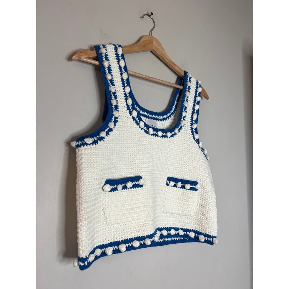 NEW Hunter Bell Clover Sweater Crochet Sleeveless Tank Blue Size: Extra Small - Picture 3 of 7